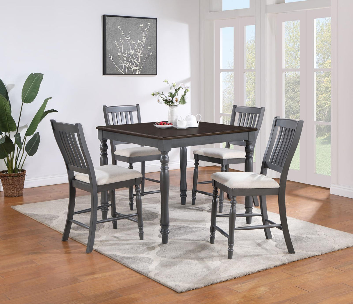 Wiley Beige/Grey 5-Piece Square Spindle Legs Counter Height Dining Set