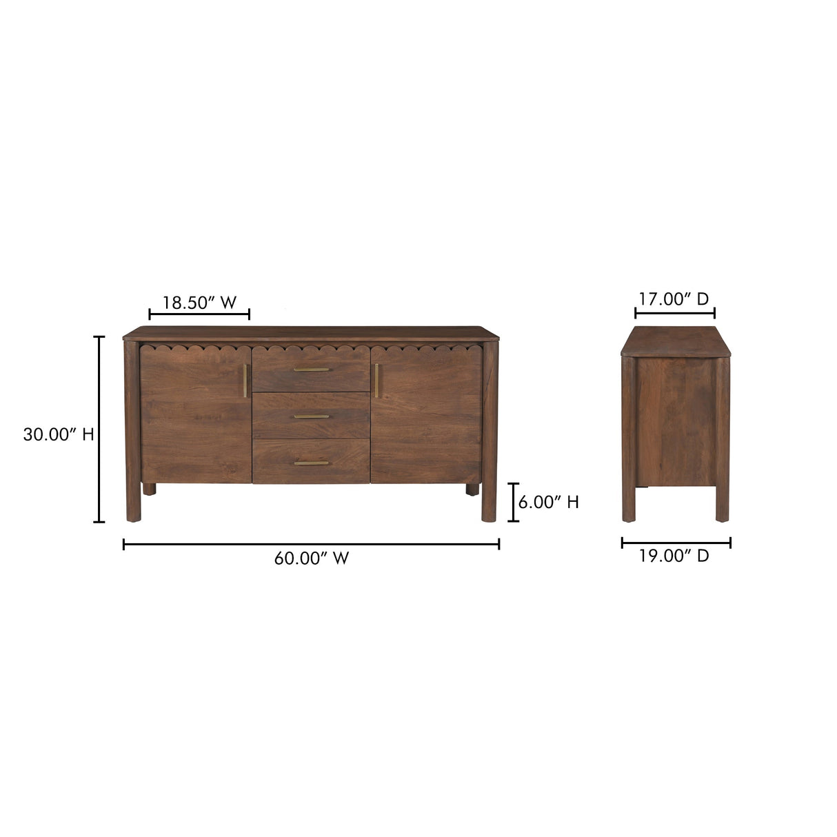 Wiley Vintage Brown 3 Drawer Sideboard by Moe's Home at Eve Furniture