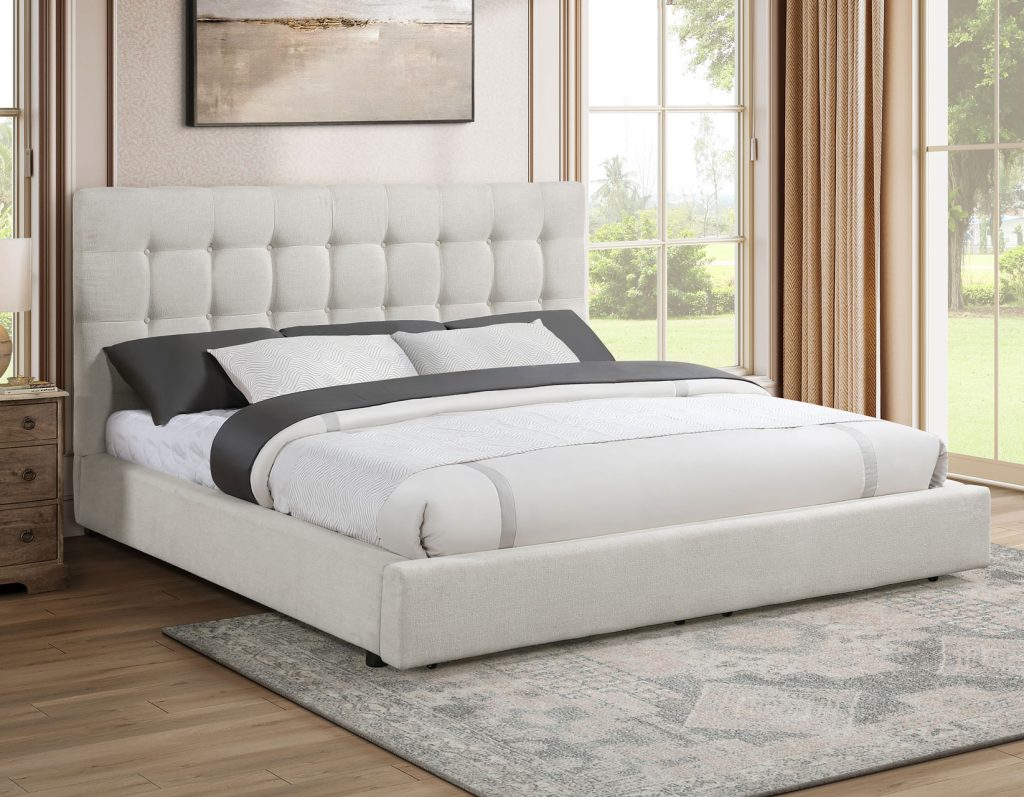 Willa Warm Ivory King Upholstered Bed by Steve Silver at Eve Furniture