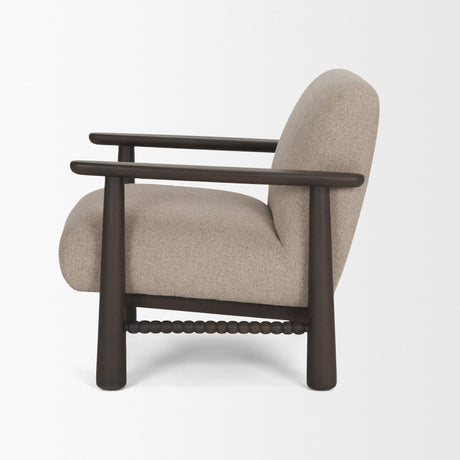 Willmar Textured Mushroom Gray Fabric Espresso Brown Wood Accent Lounge Chair by Mercana at Eve Furniture