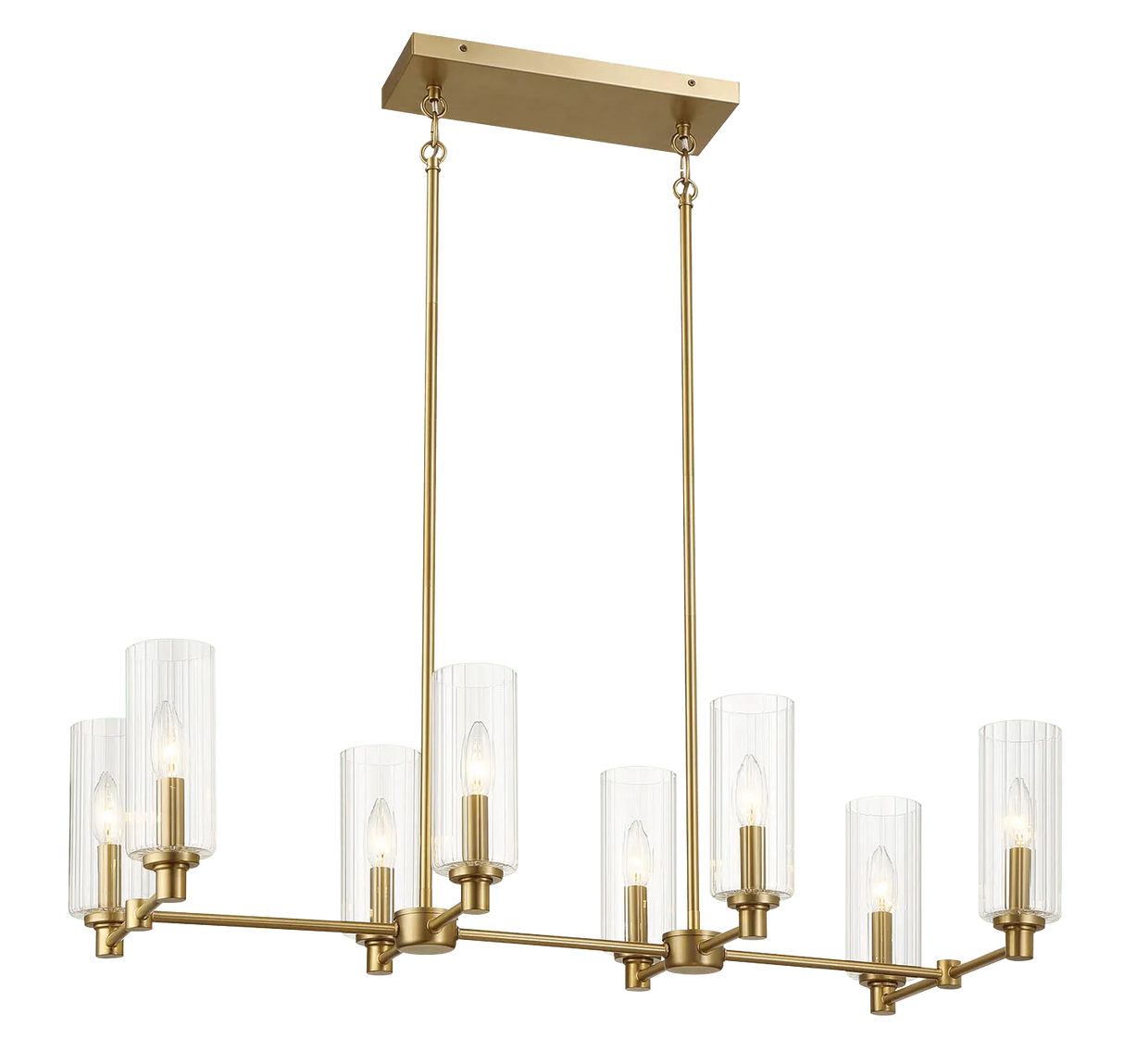 Willow Eight Lights Island With Clear Ribbed Glass Pendant Lamp - Satin Brass by Ashcroft Furniture at Eve Furniture