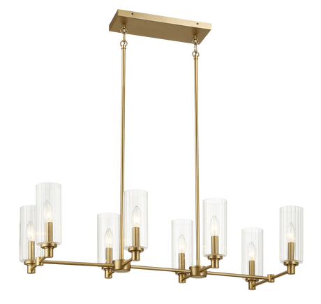 Willow Eight Lights Island With Clear Ribbed Glass Pendant Lamp - Satin Brass by Ashcroft Furniture at Eve Furniture