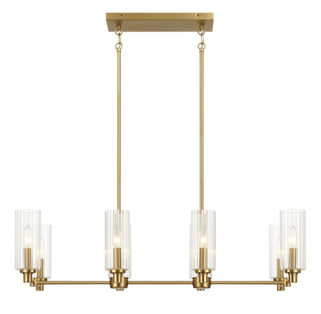 Willow Eight Lights Island With Clear Ribbed Glass Pendant Lamp - Satin Brass by Ashcroft Furniture at Eve Furniture