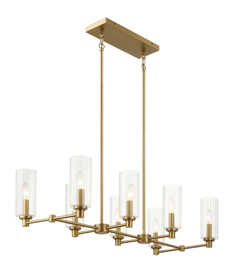 Willow Eight Lights Island With Clear Ribbed Glass Pendant Lamp - Satin Brass by Ashcroft Furniture at Eve Furniture