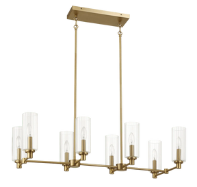 Willow Eight Lights Island With Clear Ribbed Glass Pendant Lamp - Satin Brass by Ashcroft Furniture at Eve Furniture
