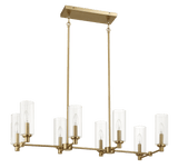 Willow Eight Lights Island With Clear Ribbed Glass Pendant Lamp - Satin Brass