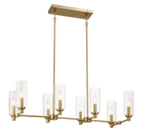 Willow Eight Lights Island With Clear Ribbed Glass Pendant Lamp - Satin Brass