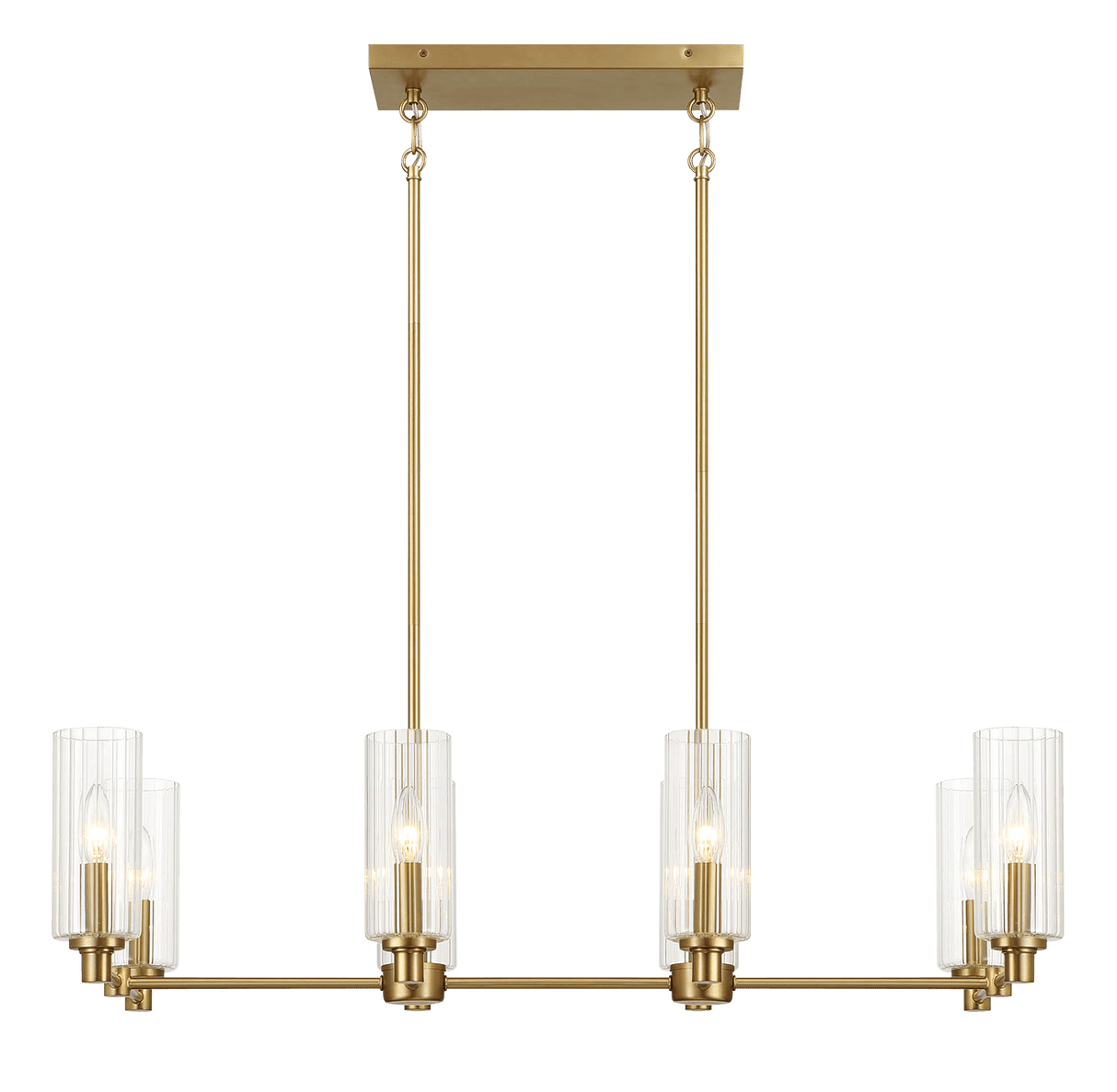 Willow Eight Lights Island With Clear Ribbed Glass Pendant Lamp - Satin Brass