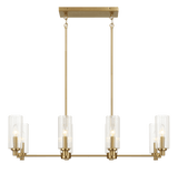 Willow Eight Lights Island With Clear Ribbed Glass Pendant Lamp - Satin Brass