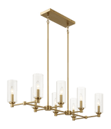 Willow Eight Lights Island With Clear Ribbed Glass Pendant Lamp - Satin Brass