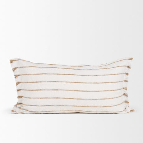 Willow Lumbar Cream w/ Camel Stripes Decorative Pillow Cover by Mercana at Eve Furniture