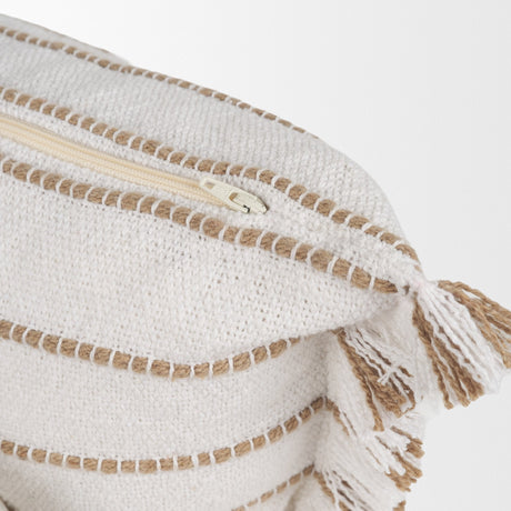 Willow Lumbar Cream w/ Camel Stripes Decorative Pillow Cover by Mercana at Eve Furniture