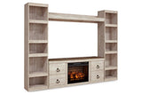 Willowton Whitewash 4-Piece Entertainment Center with Electric Fireplace by Ashley at Eve Furniture