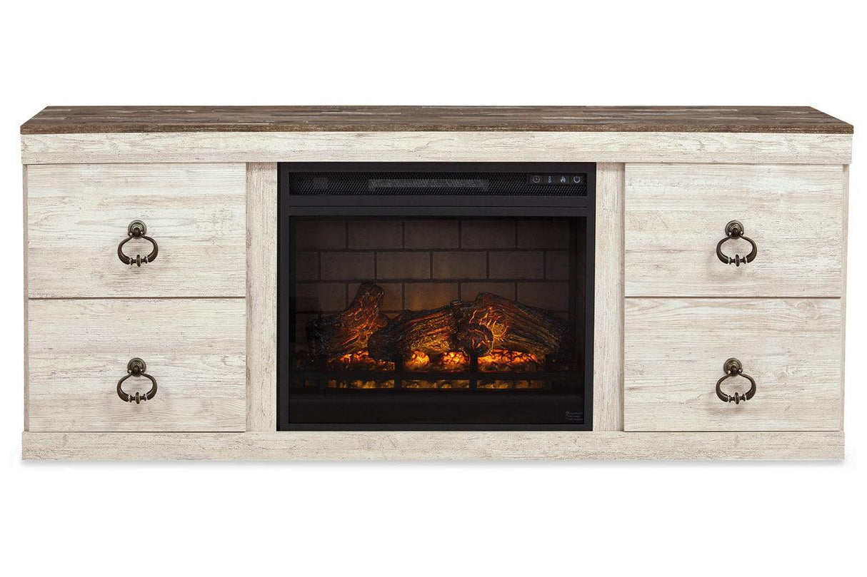 Willowton Whitewash 4-Piece Entertainment Center with Electric Fireplace by Ashley at Eve Furniture
