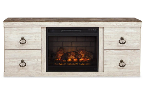 Willowton Whitewash 4-Piece Entertainment Center with Electric Fireplace by Ashley at Eve Furniture
