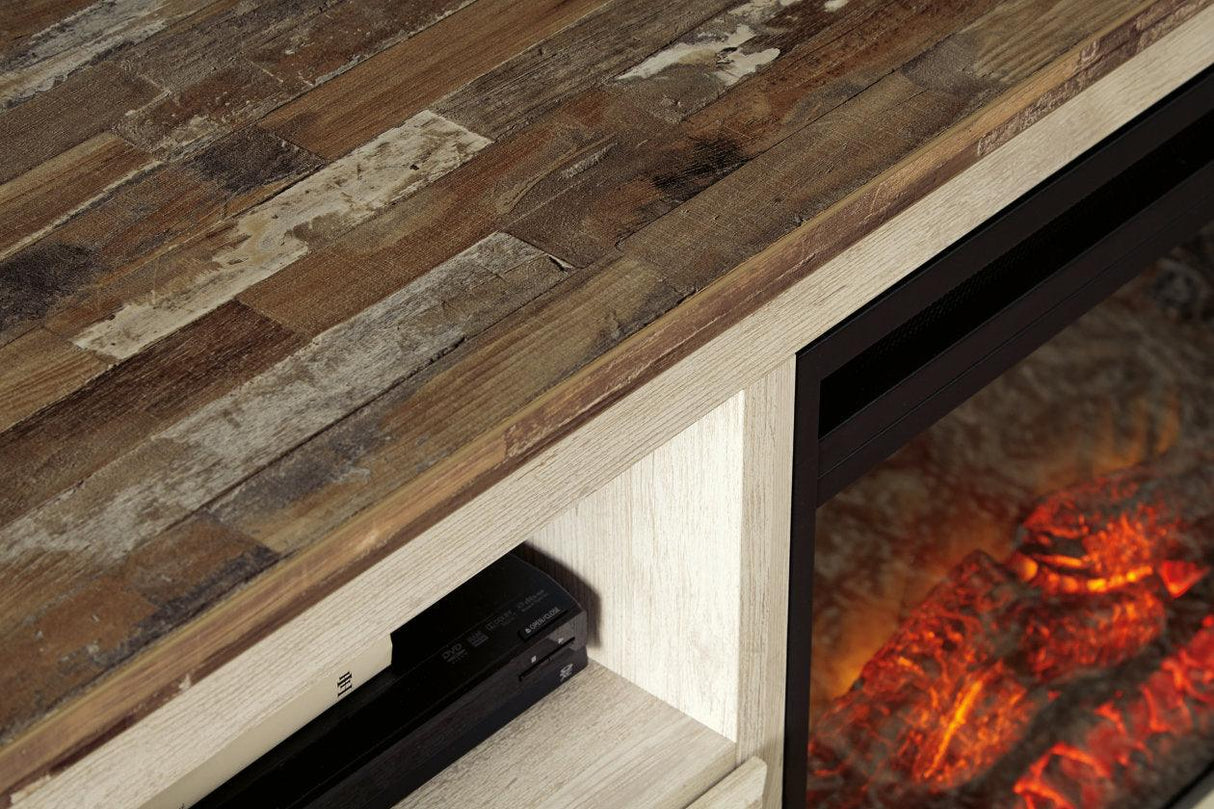 Willowton Whitewash 64" TV Stand with Electric Fireplace by Ashley at Eve Furniture