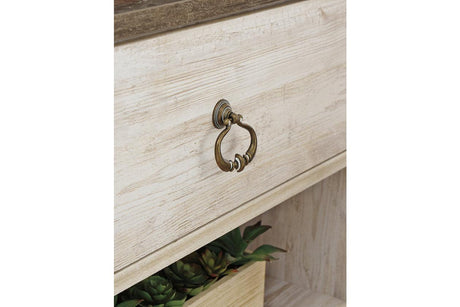 Willowton Whitewash 64" TV Stand with Electric Fireplace by Ashley at Eve Furniture