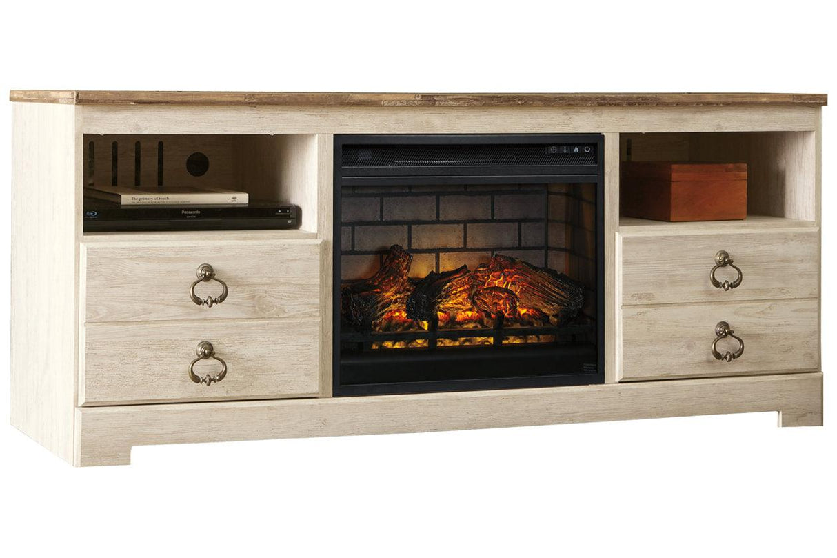 Willowton Whitewash 64" TV Stand with Electric Fireplace by Ashley at Eve Furniture