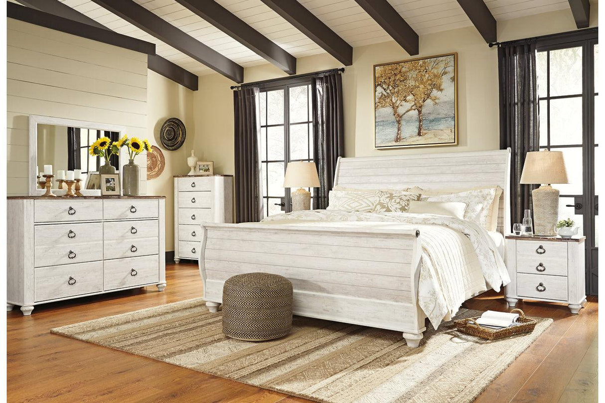 Willowton Whitewash King Sleigh Bed by Ashley at Eve Furniture