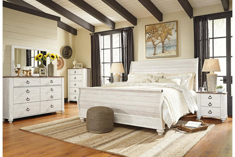 Willowton Whitewash King Sleigh Bed by Ashley at Eve Furniture