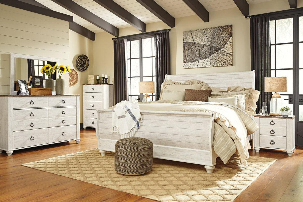 Willowton Whitewash King Sleigh Bed by Ashley at Eve Furniture