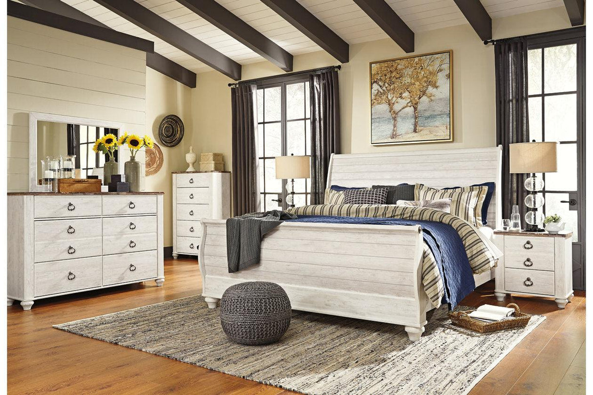 Willowton Whitewash King Sleigh Bed by Ashley at Eve Furniture