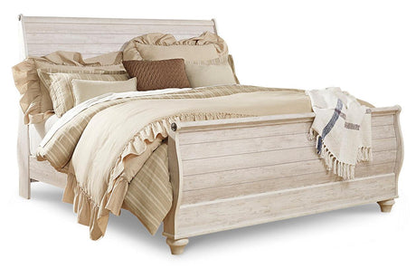 Willowton Whitewash King Sleigh Bed by Ashley at Eve Furniture