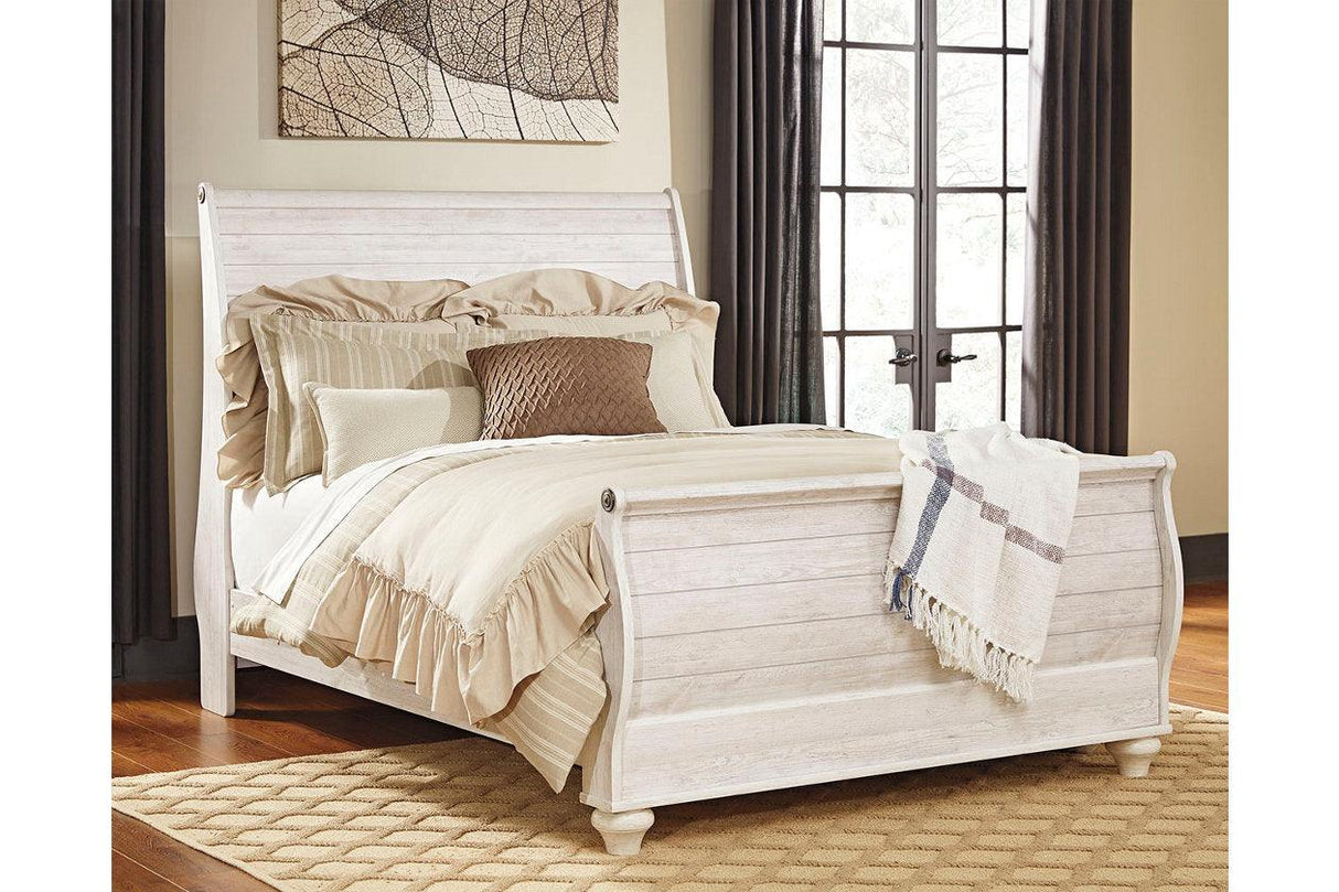 Willowton Whitewash Queen Sleigh Bed by Ashley at Eve Furniture