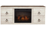 Willowton Whitewash TV Stand with Electric Fireplace by Ashley at Eve Furniture