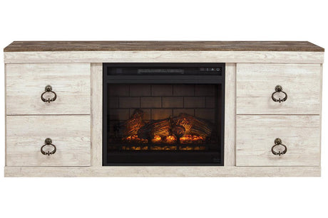 Willowton Whitewash TV Stand with Electric Fireplace by Ashley at Eve Furniture