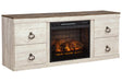 Willowton Whitewash TV Stand with Electric Fireplace by Ashley at Eve Furniture