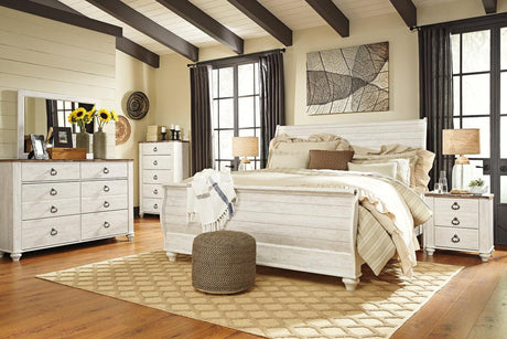 Willowton Whitewash King Sleigh Bed by Ashley at Eve Furniture