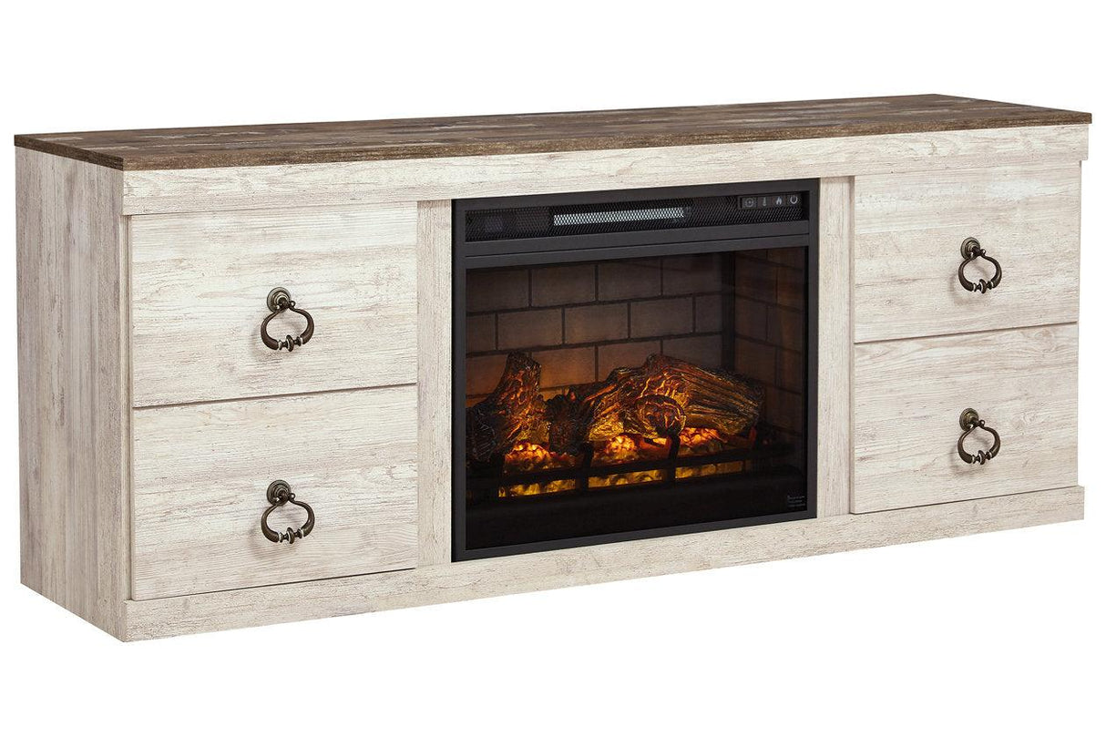 Willowton Whitewash TV Stand with Electric Fireplace by Ashley at Eve Furniture