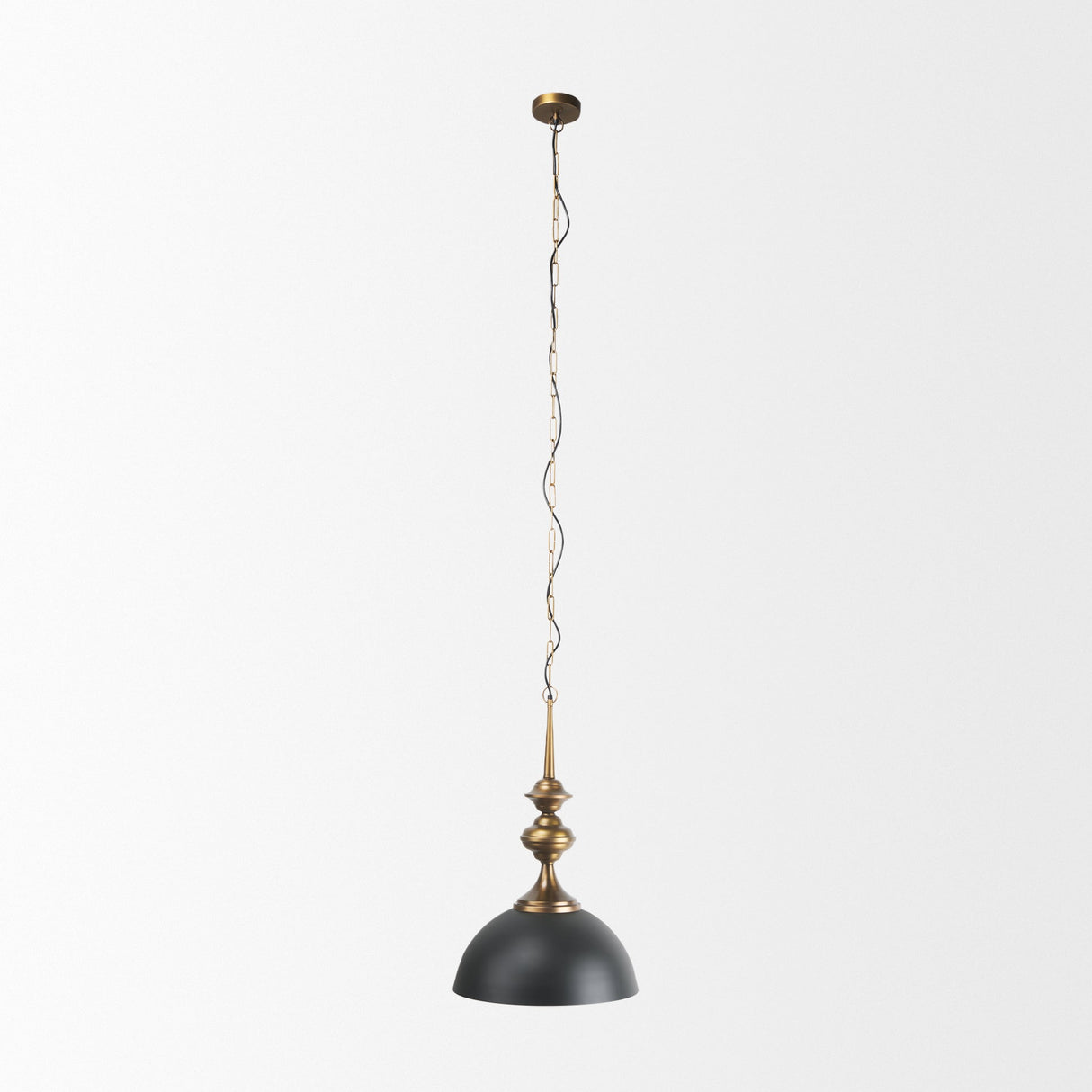 Willson Black Iron W/Antique Brass Dome Pendant Light by Mercana at Eve Furniture