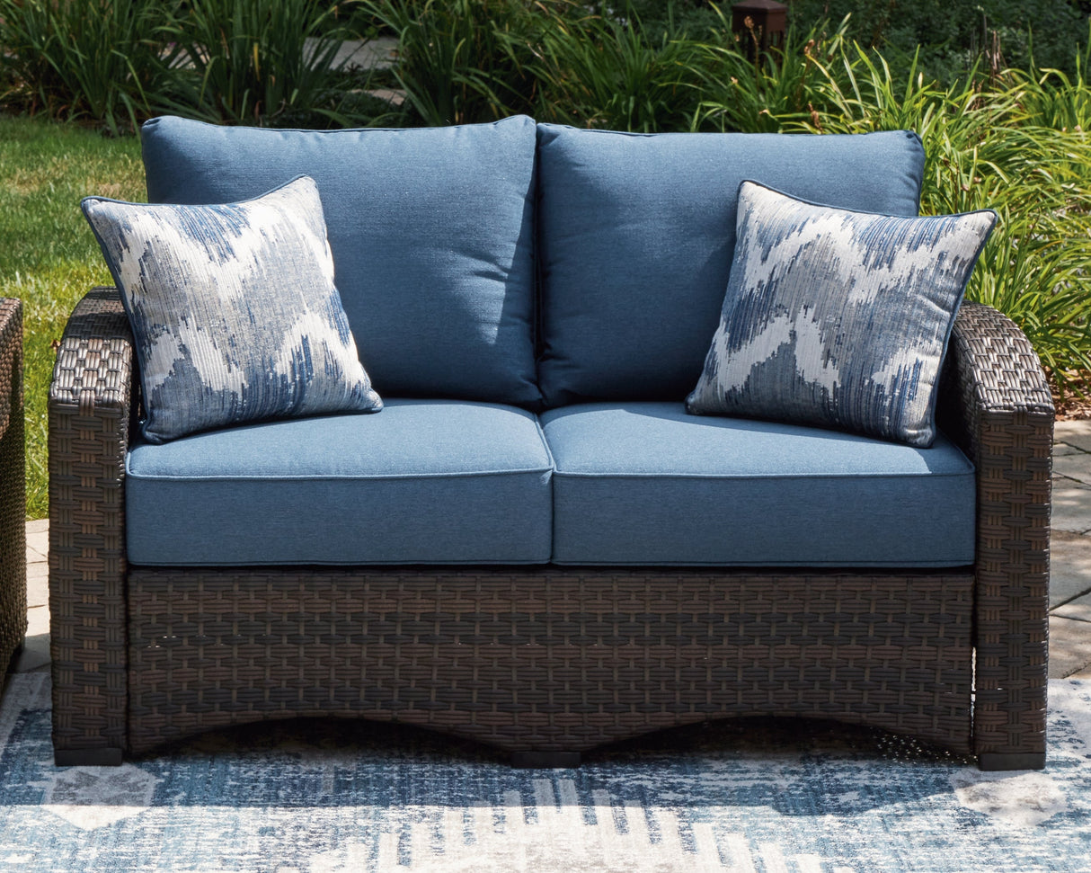 Windglow Blue/Brown Outdoor Loveseat with Cushion