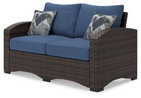 Windglow Blue/Brown Outdoor Loveseat with Cushion