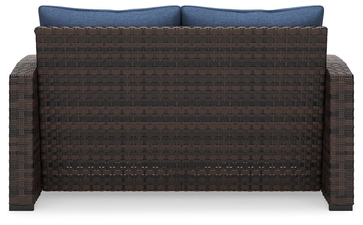 Windglow Blue/Brown Outdoor Loveseat with Cushion