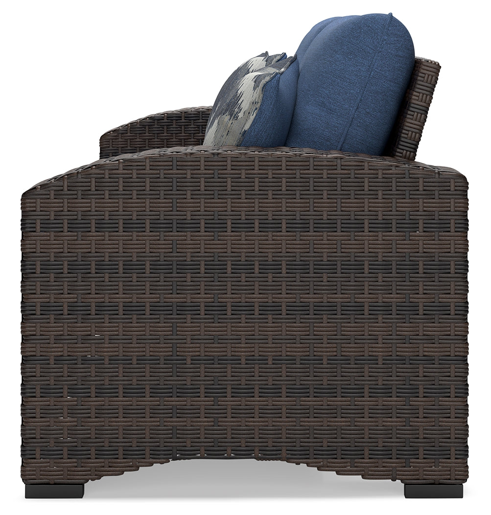 Windglow Blue/Brown Outdoor Loveseat with Cushion