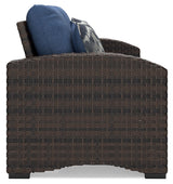 Windglow Blue/Brown Outdoor Loveseat with Cushion