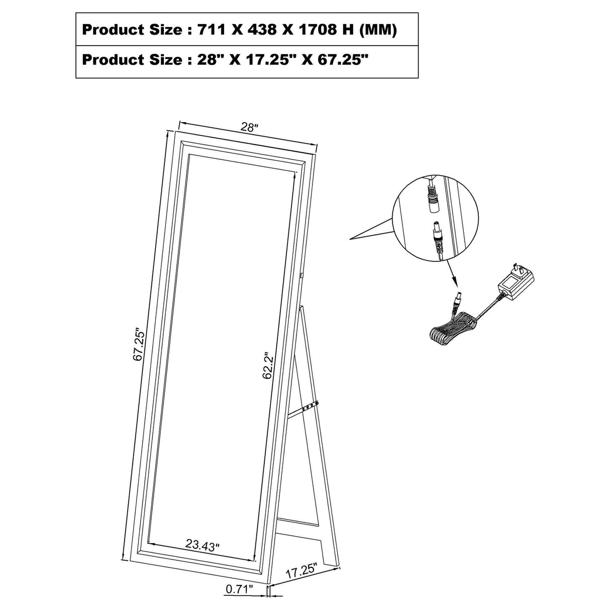 Windrose White Full Length Floor Standing Tempered Mirror with LED Lighting