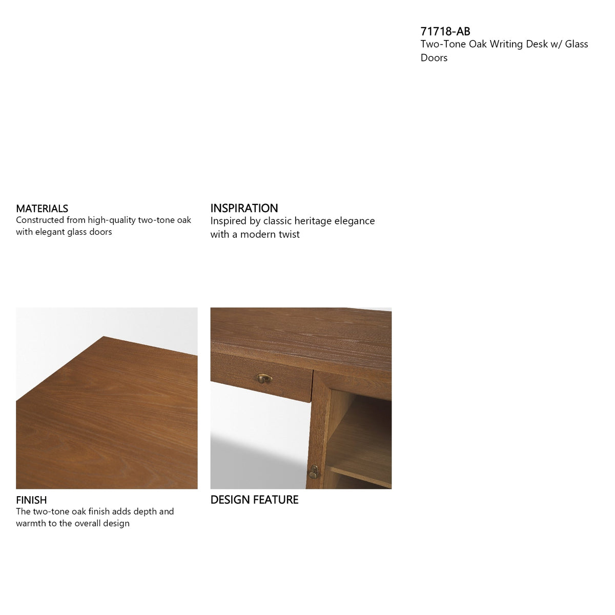 Winsford Two-Tone Oak Writing Desk w/ Glass Doors by Mercana at Eve Furniture