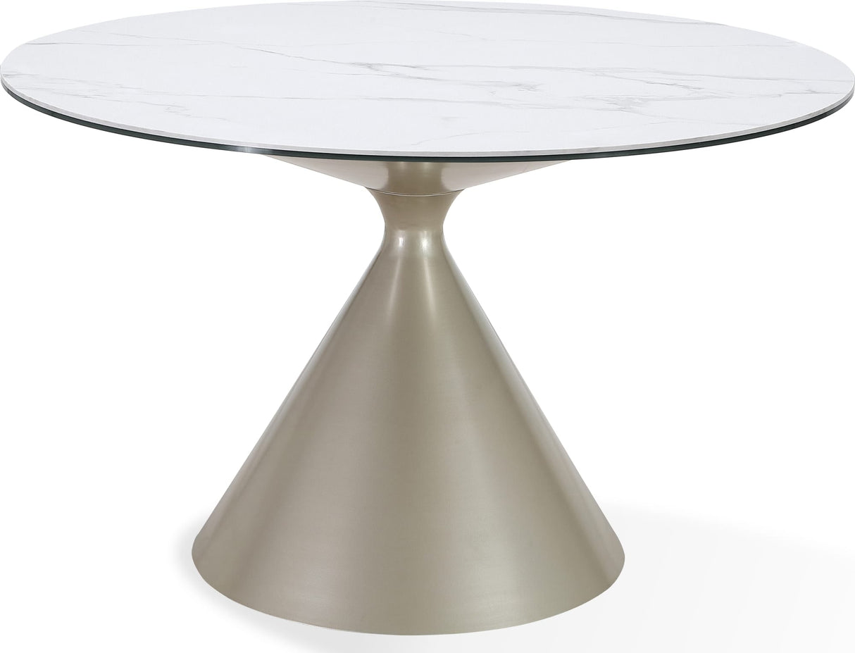 Winston Oat Milk/Champagne Stone Top Metal Base Round Dining Table by Modus Furniture at Eve Furniture