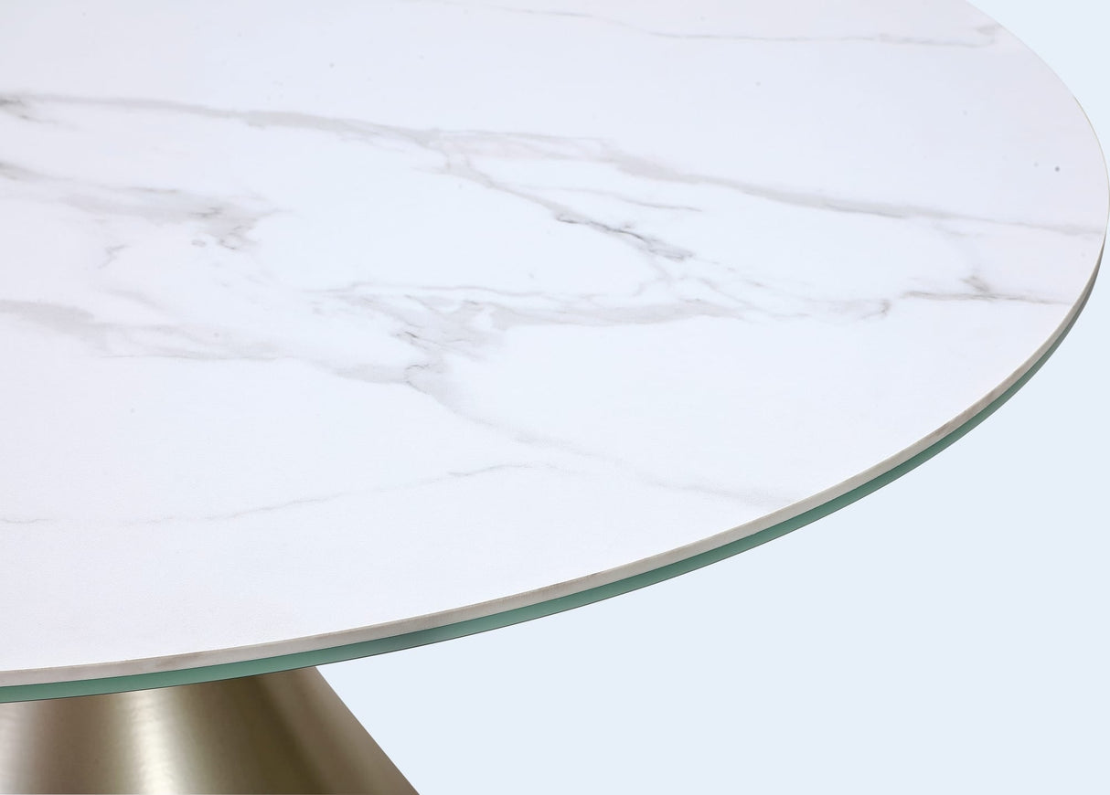 Winston Oat Milk/Champagne Stone Top Metal Base Round Dining Table by Modus Furniture at Eve Furniture