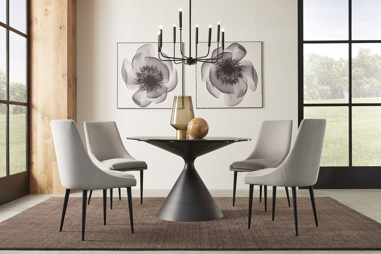Winston Stone Top Metal Base Round Dining Table in Black by Modus Furniture at Eve Furniture