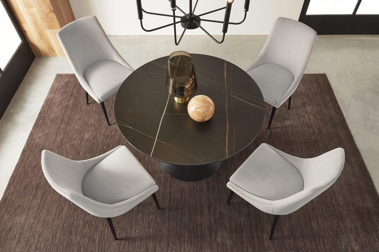 Winston Stone Top Metal Base Round Dining Table in Black by Modus Furniture at Eve Furniture