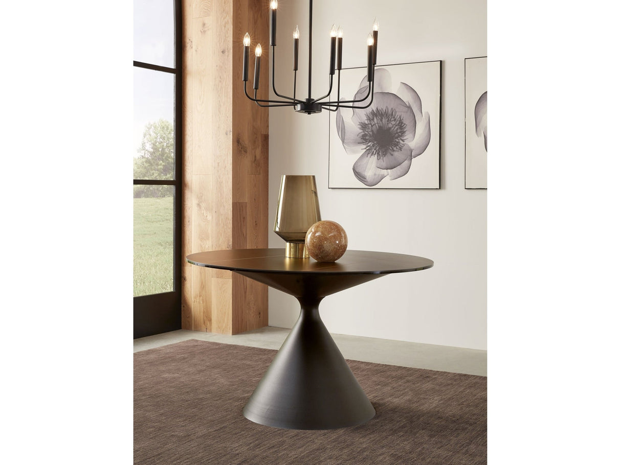 Winston Stone Top Metal Base Round Dining Table in Black by Modus Furniture at Eve Furniture