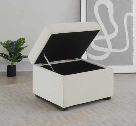 Winter Beige Upholstered Hydraulic Lift Top Storage Ottoman by Coaster at Eve Furniture