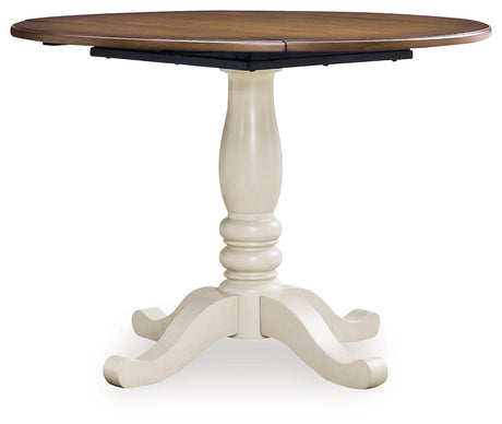 Wirloni Antique White/Brown Dining Drop Leaf Table by Ashley at Eve Furniture