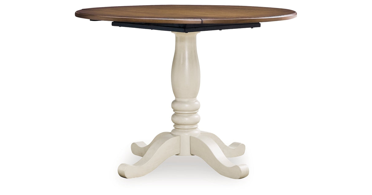 Wirloni Antique White/Brown Dining Drop Leaf Table by ASHLEY FURNITURE at Eve Furniture