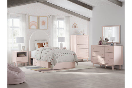 Wistenpine Blush Twin Upholstered Storage Platform Bed with 2 Drawers by Ashley at Eve Furniture